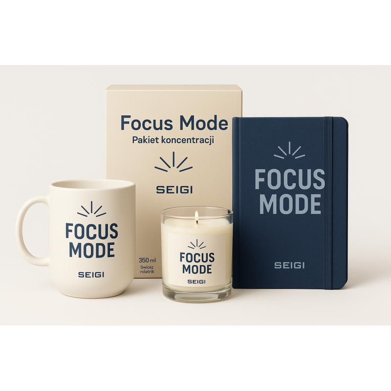Zestaw Focus Mode — Pakiet koncentracji (kubek 350 ml, świeca, notatnik)